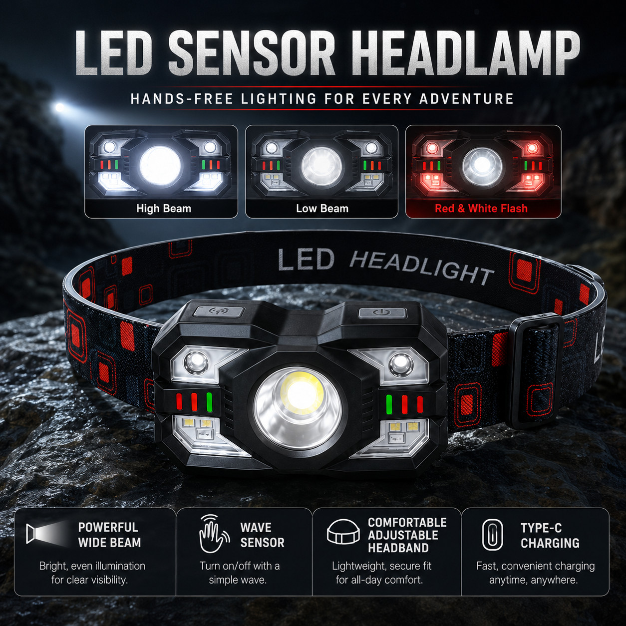 LED headlamps with 5 bright and powerful LED lights