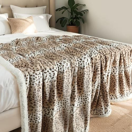 Electric Heated Blanket Queen Size 84x90inches-Queen E-beige Leopard Print