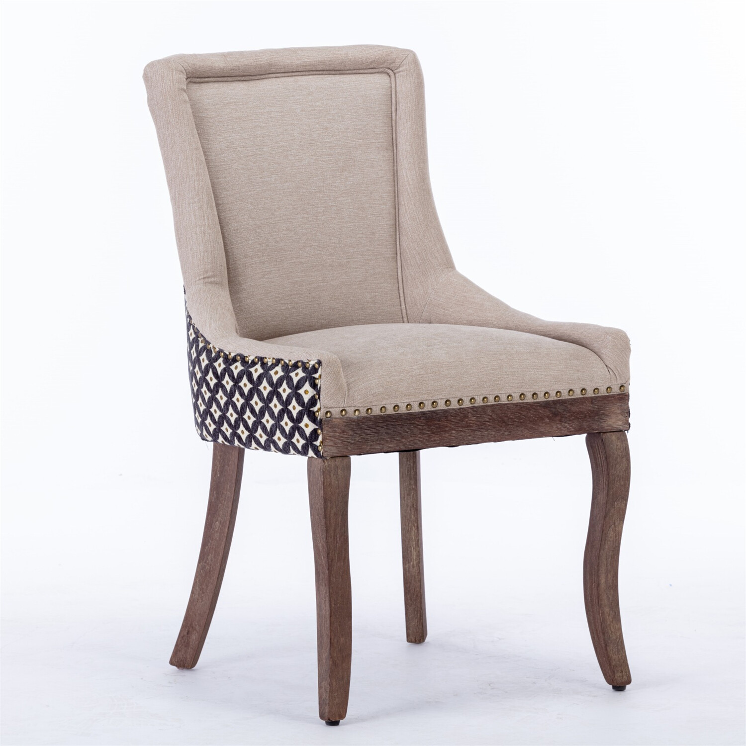 Set of 2 Dining Chair Upholstered Kitchen Dining Chair with Wood Leg Beige/Black