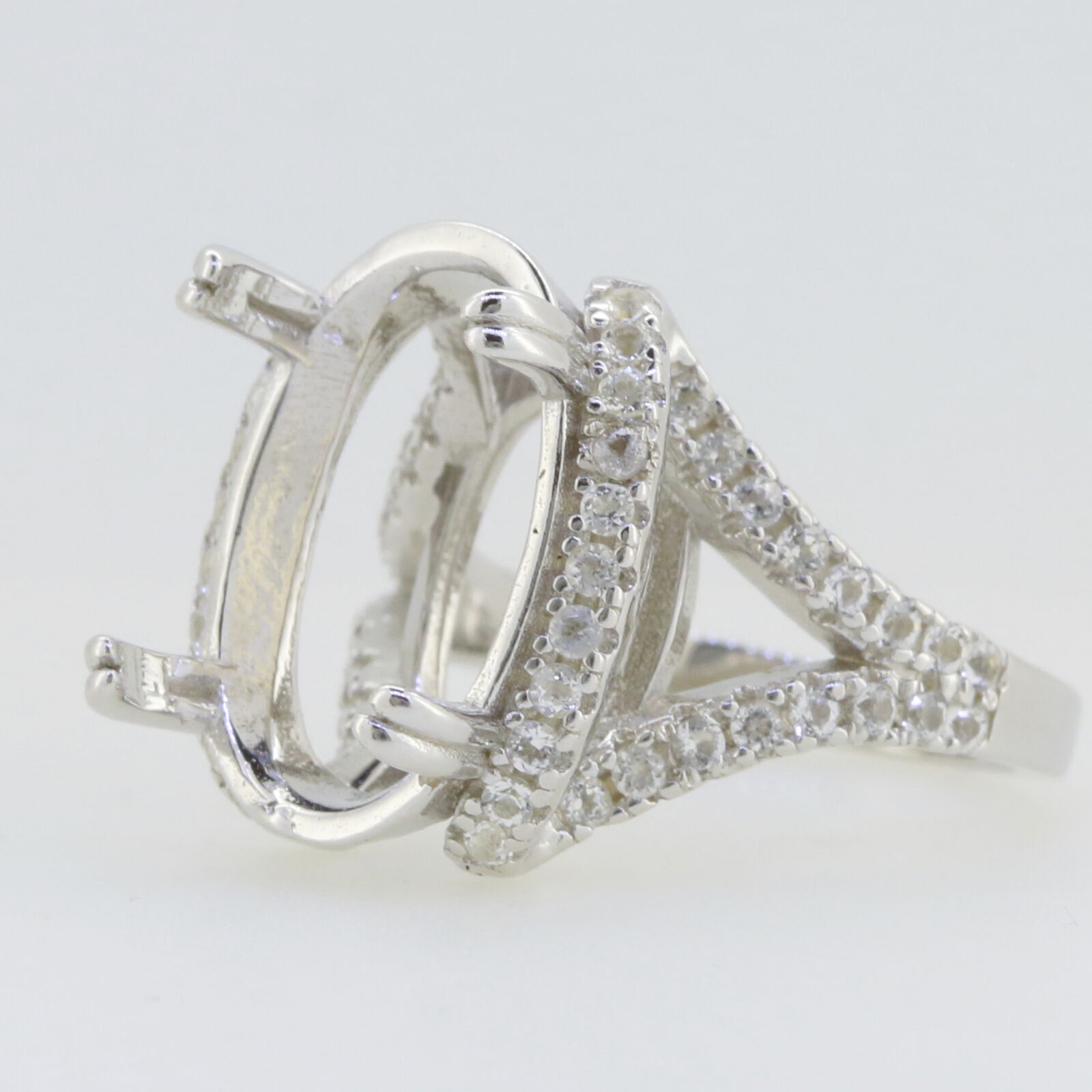 Sterling Silver Semi Mount Ring Setting Oval OV 18x13mm Split Shank