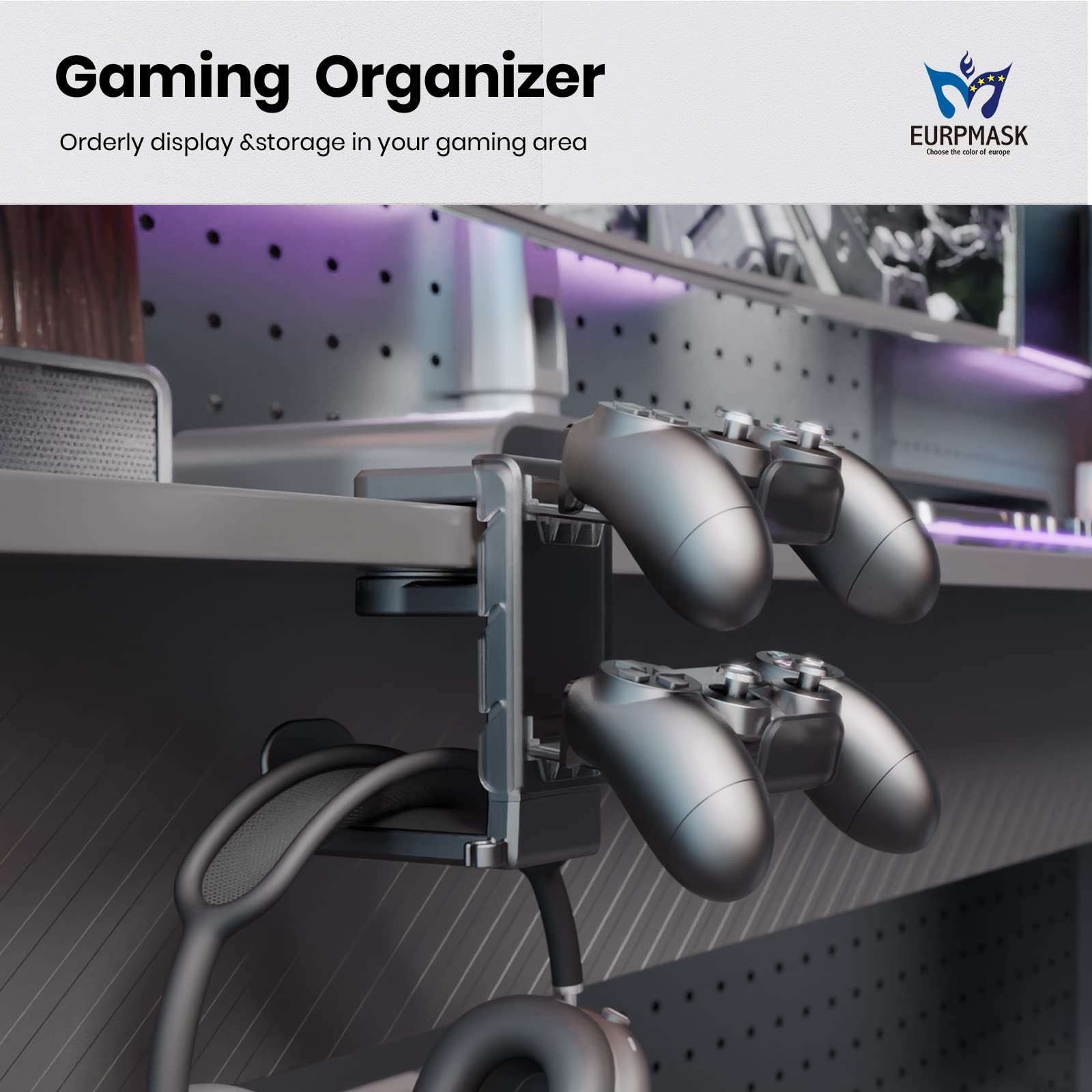 3-in-1 PC Gaming Headset&Controller Holder - EURPMASK Headphone Stand Black