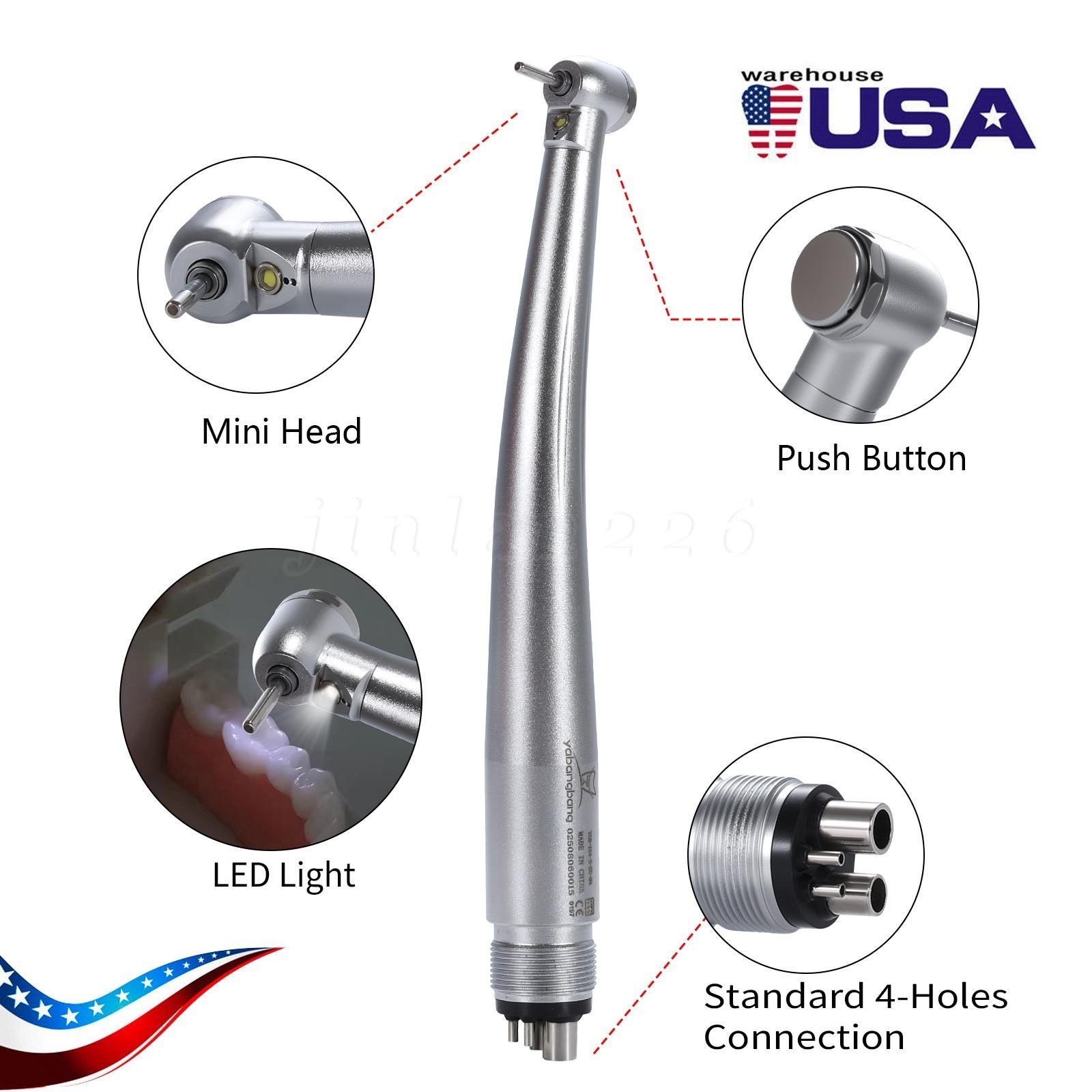 4Hole Fiber Optic LED E-generator High Speed Handpiece Small Head Dental for Kid