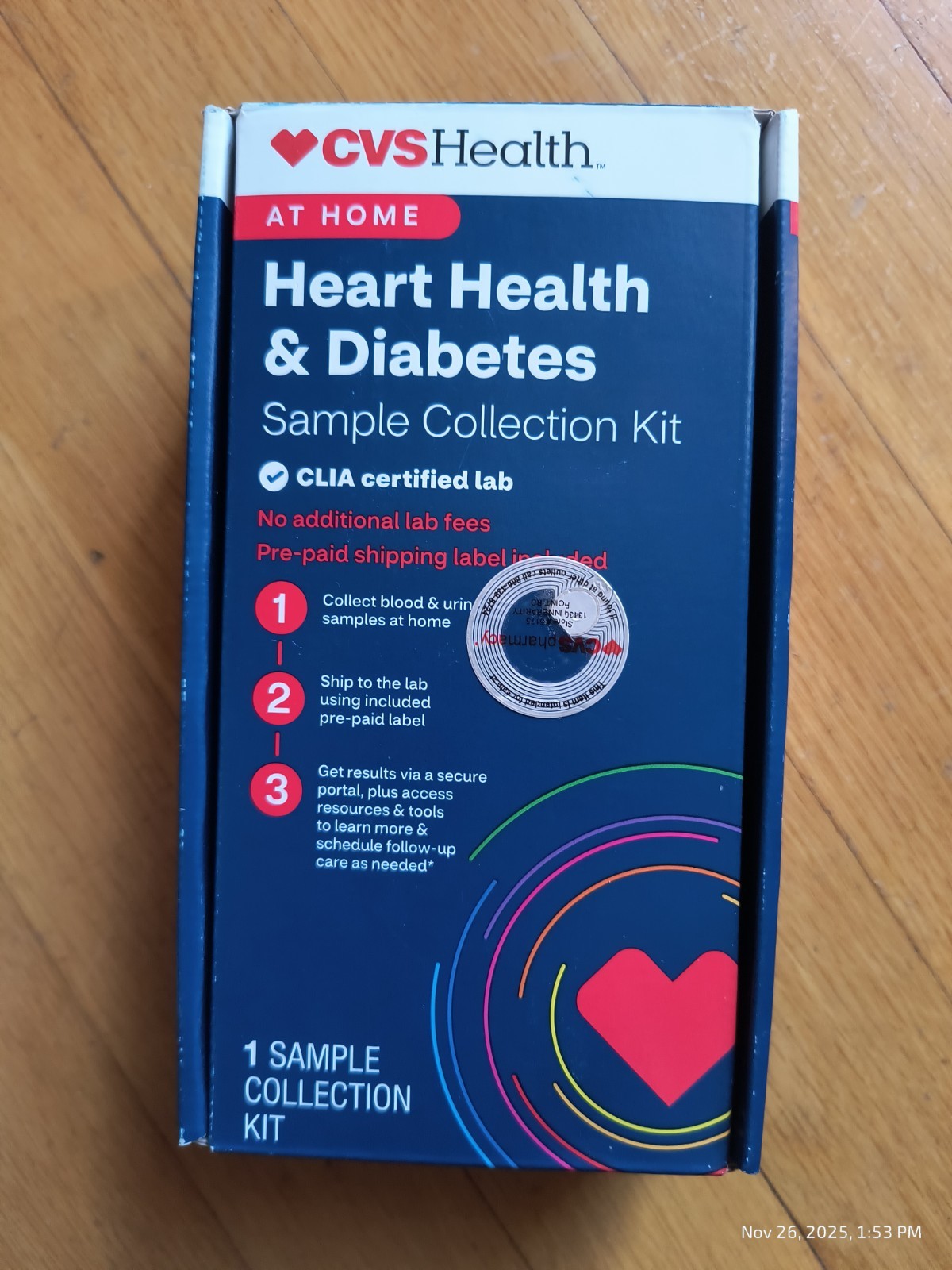 CVS Health At Home Heart & Diabetes Test Kit No Lab Fees Exp 5/31/2027 Sealed