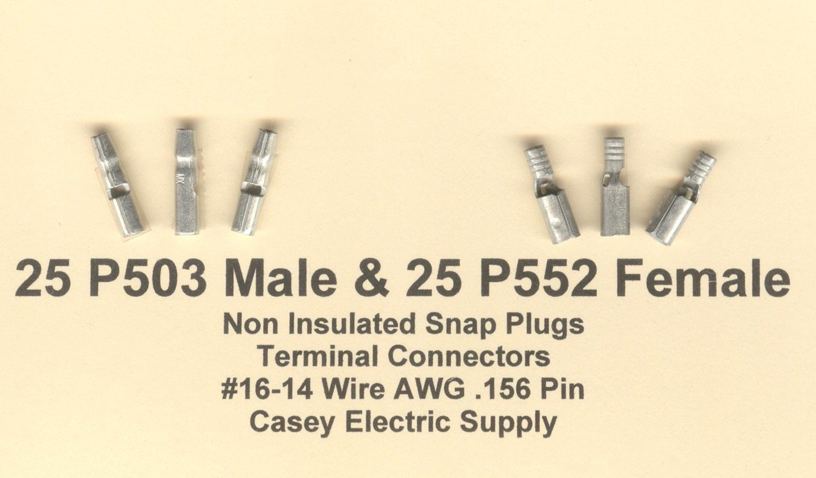 50 Non Insulated Snap Plug Terminal #16-14 Wire .156  25 Male & 25 Female USA