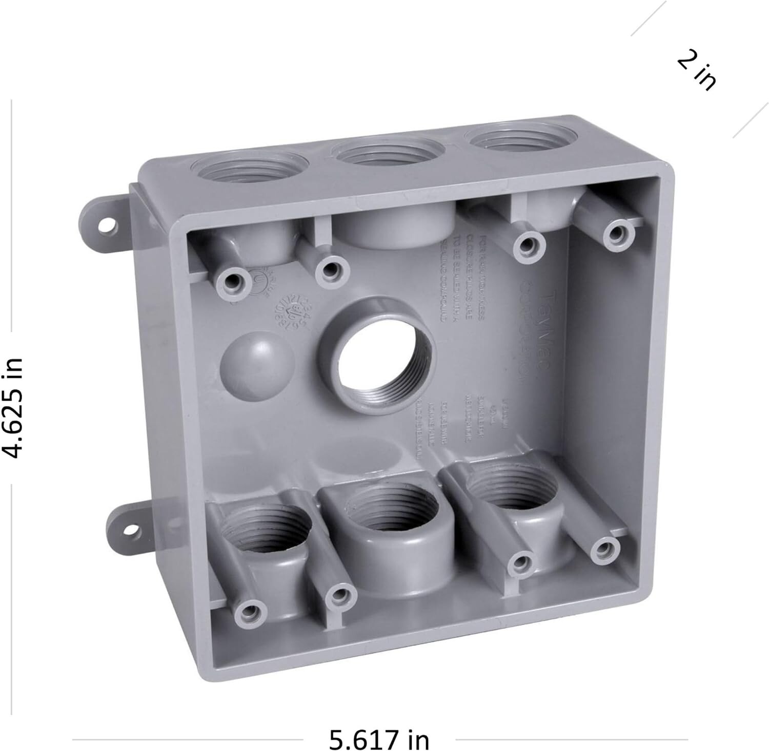 Two-Gang Weatherproof Box Seven 1/2 in. or 3/4 in. Threaded Outlets, 2 in, Gray