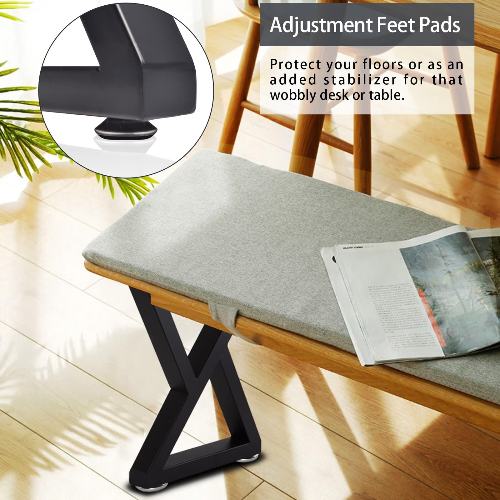 Taelakeni 16 Inch Metal Bench Coffee Table Legs, Set of 2, Black