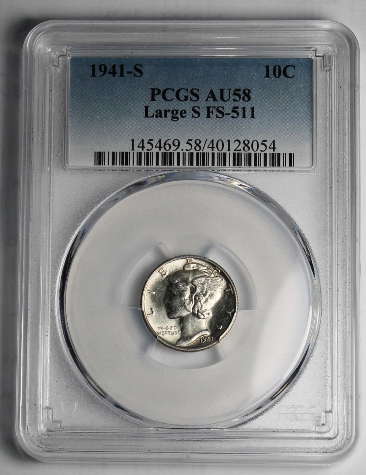 1941- S (Large S) PCGS Graded Mercury Variety FS 511 PCGS AU58 - Free Shipping