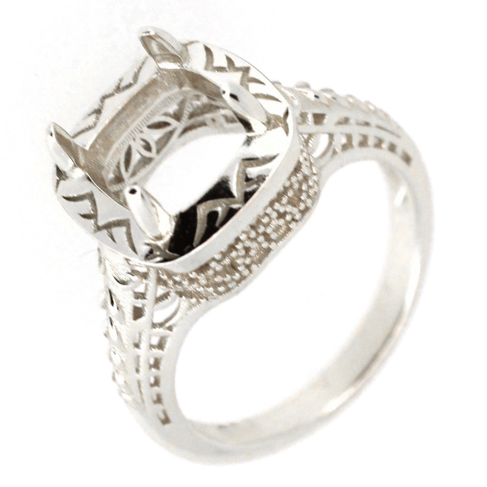 Sterling Silver Semi Mount Ring Setting Cushion CU 7x7mm Art Deco Style
