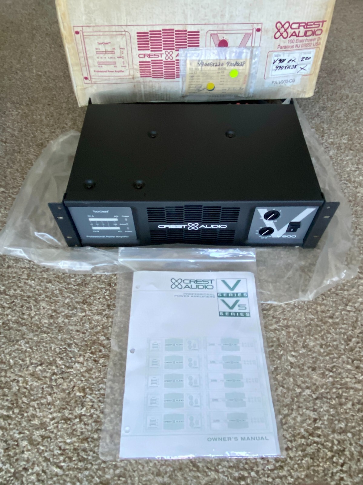 Crest Audio V900 Professional Power Amplifier: NEW/Unused in Box with Documents!