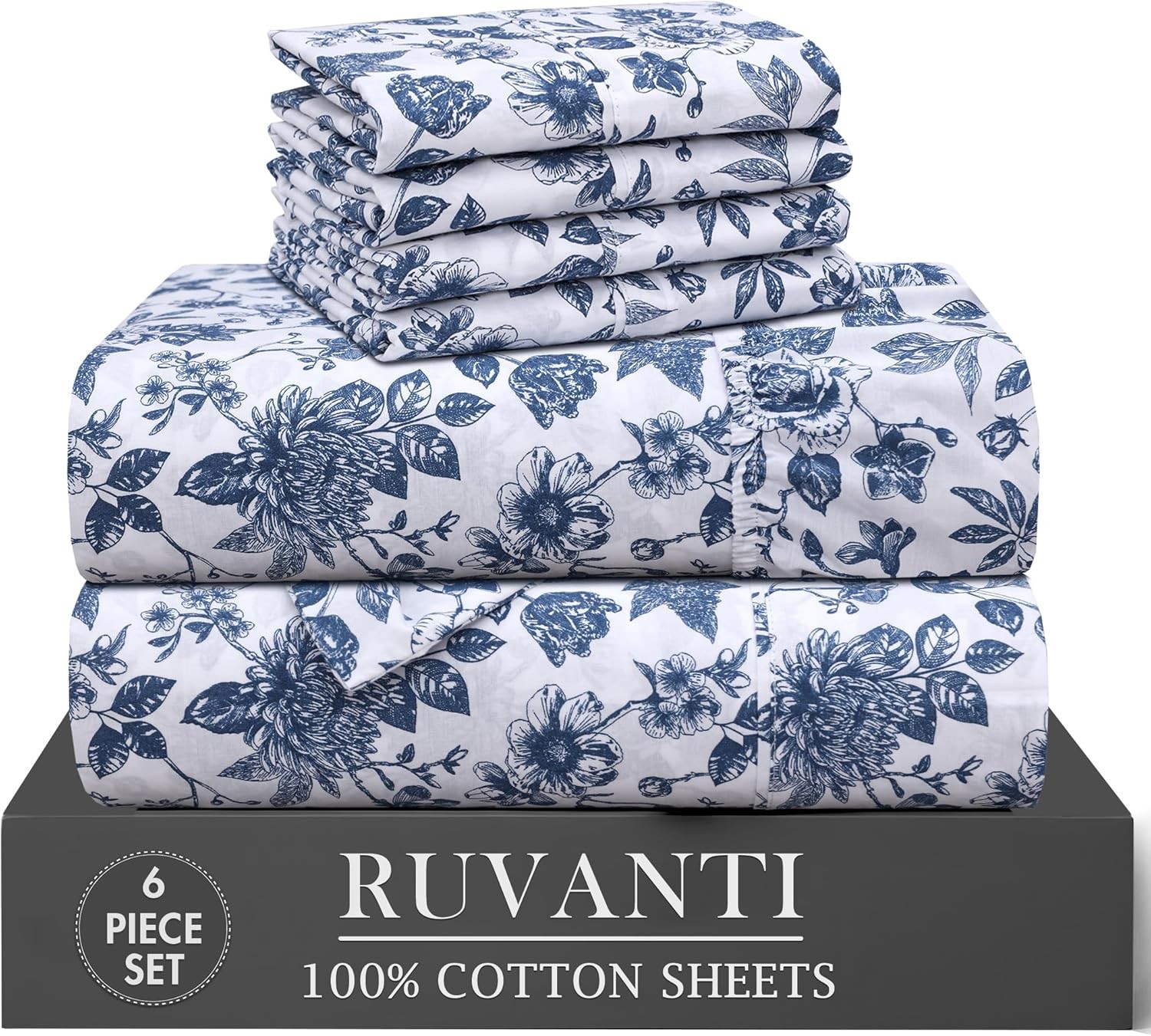 100% Cotton Percale Sheets Queen Size, Wild Flower | Cooling Bed Sheets for Hot