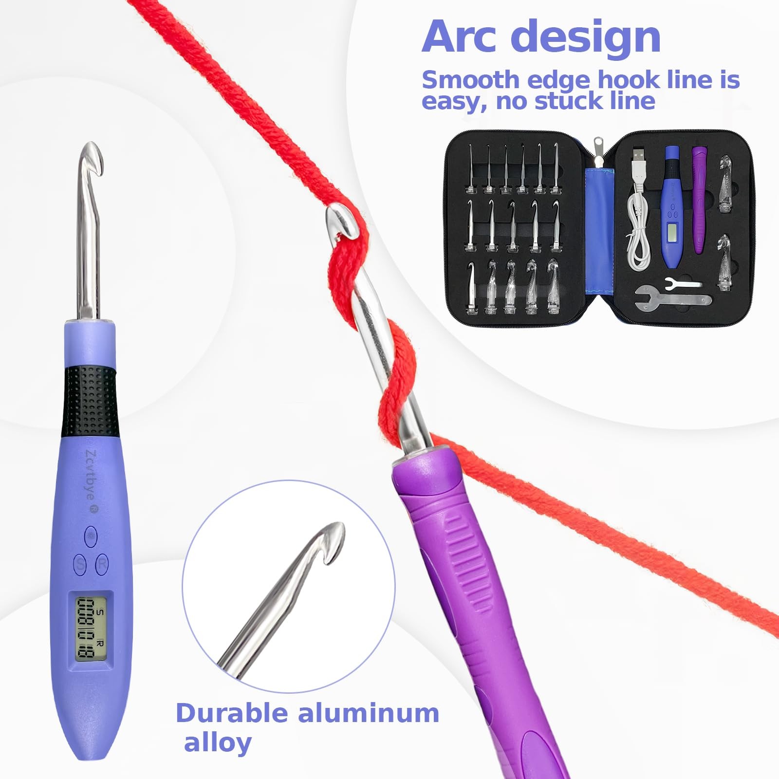 18 Size Counting Crochet Hook for Beginners, Lighted Led Digital Row Stitch C...