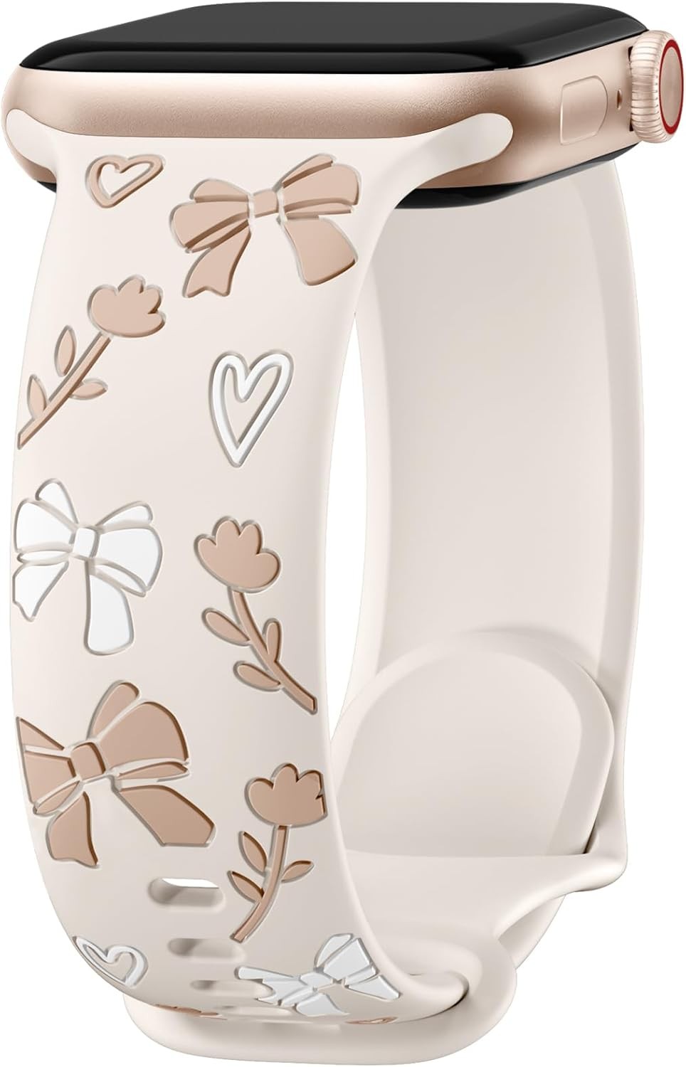 Floral Silicone Strap Compatible with Apple Watch Series 41mm 40mm Engraved Bow