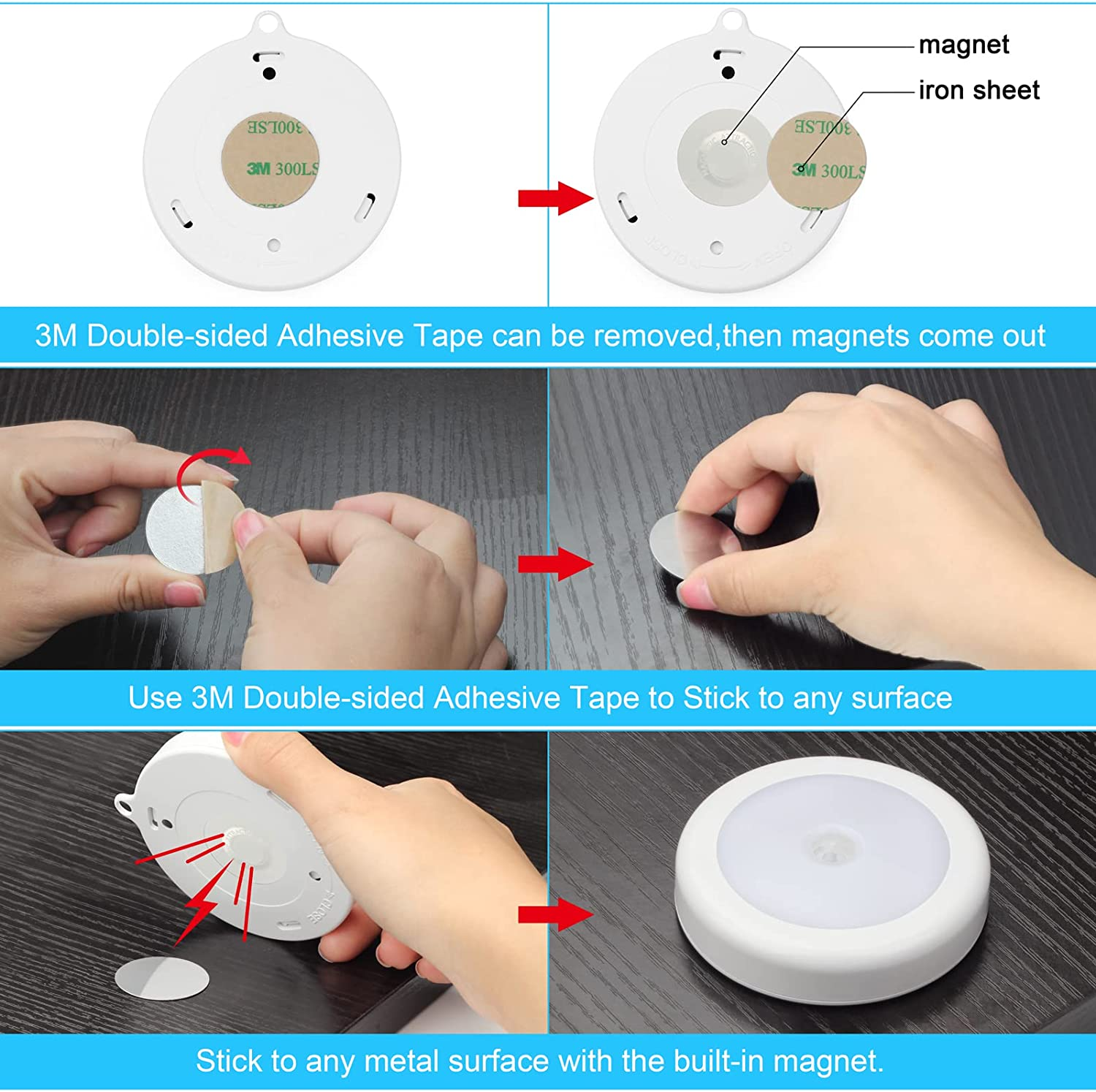 Mlambert 4 Pack Motion Sensor LED Night Light, Non-Fall Cordless Battery-Powered