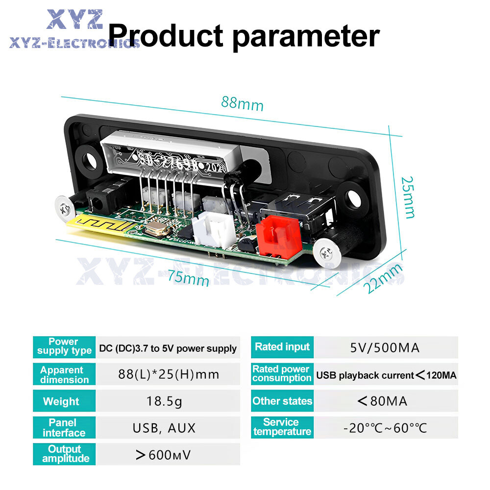 TWS Bluetooth 5.0 MP3 Decoder Board DC3.7-5V FM Radio MP3 Player Lossless Audio