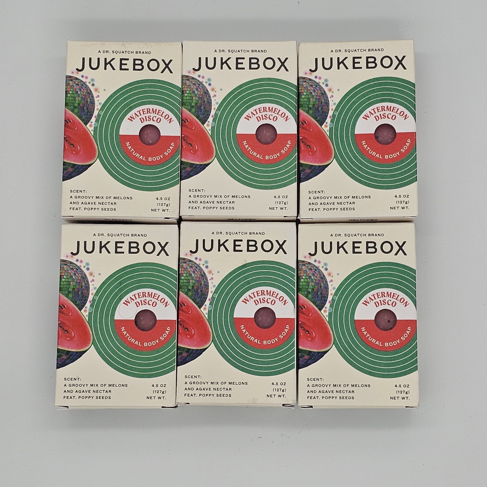 6x Dr Squatch Jukebox Watermelon Disco Soap Bars 4.5oz Natural Body Soap