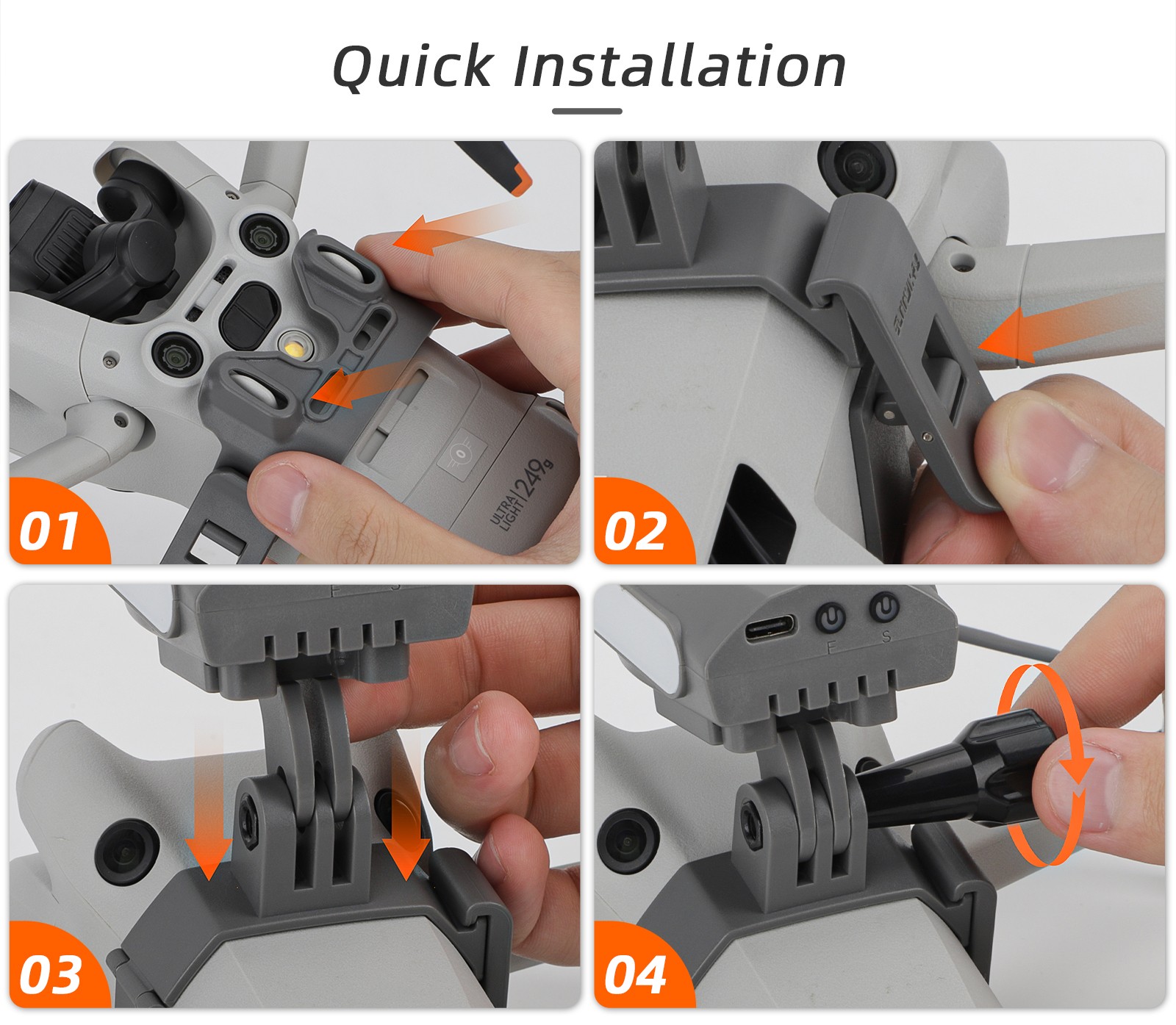 Searchlight Mount Holder w/ Light Lamp Set For DJI Mini 4 Pro Drone Accessories