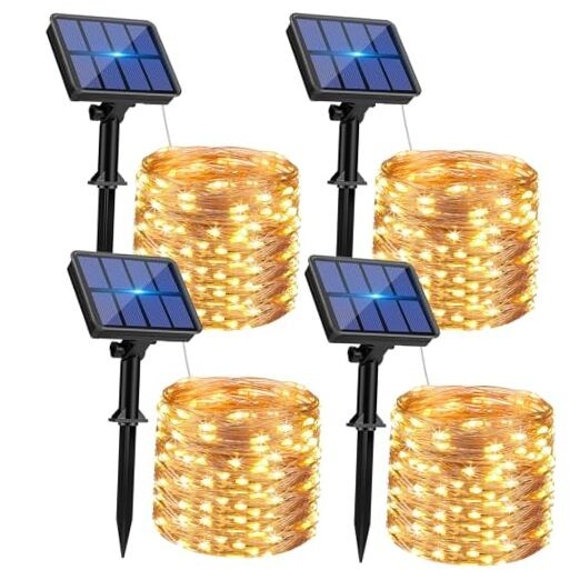 Solar String Lights Outdoor - Total 132FT 320LED Solar Fairy 4 Pack Warm White