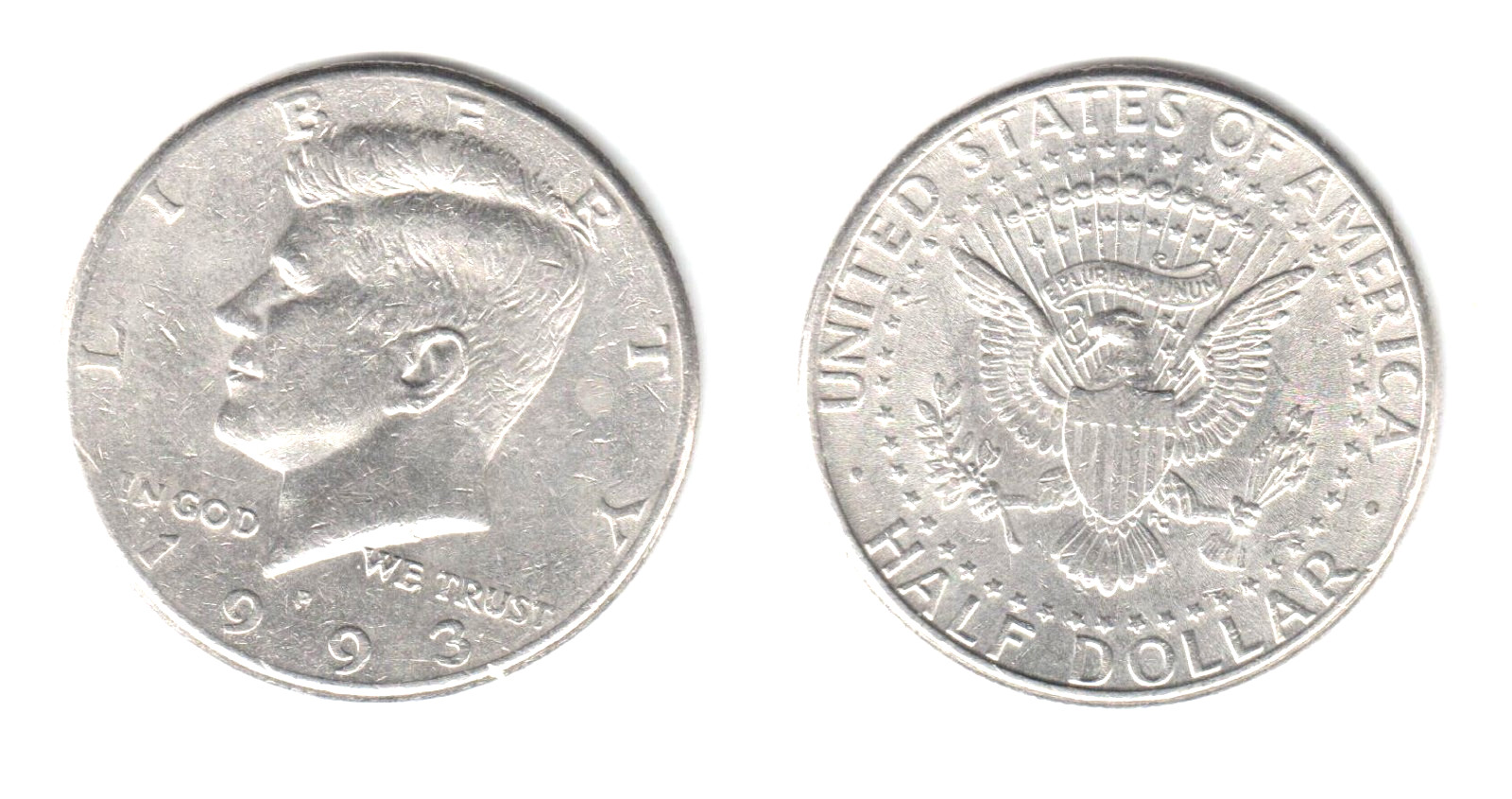 1993 P KENNEDY JFK  HALF DOLLAR  AVERAGE CIRCULATED - FREE SHIPPING!