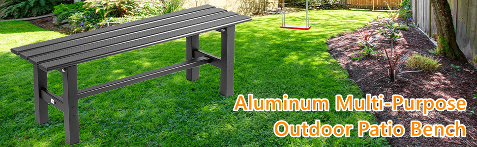 Lojok 4 Sizes Black Aluminum Outdoor Bench for Park Garden,Patio and Lounge