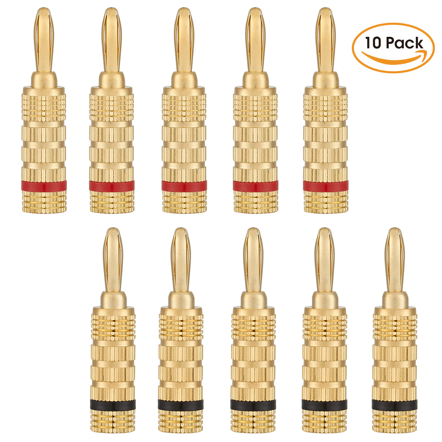 WGGE WG-3333 24k Gold Plated Speaker Banana Plugs-Closed Screw Type (5 Pairs)