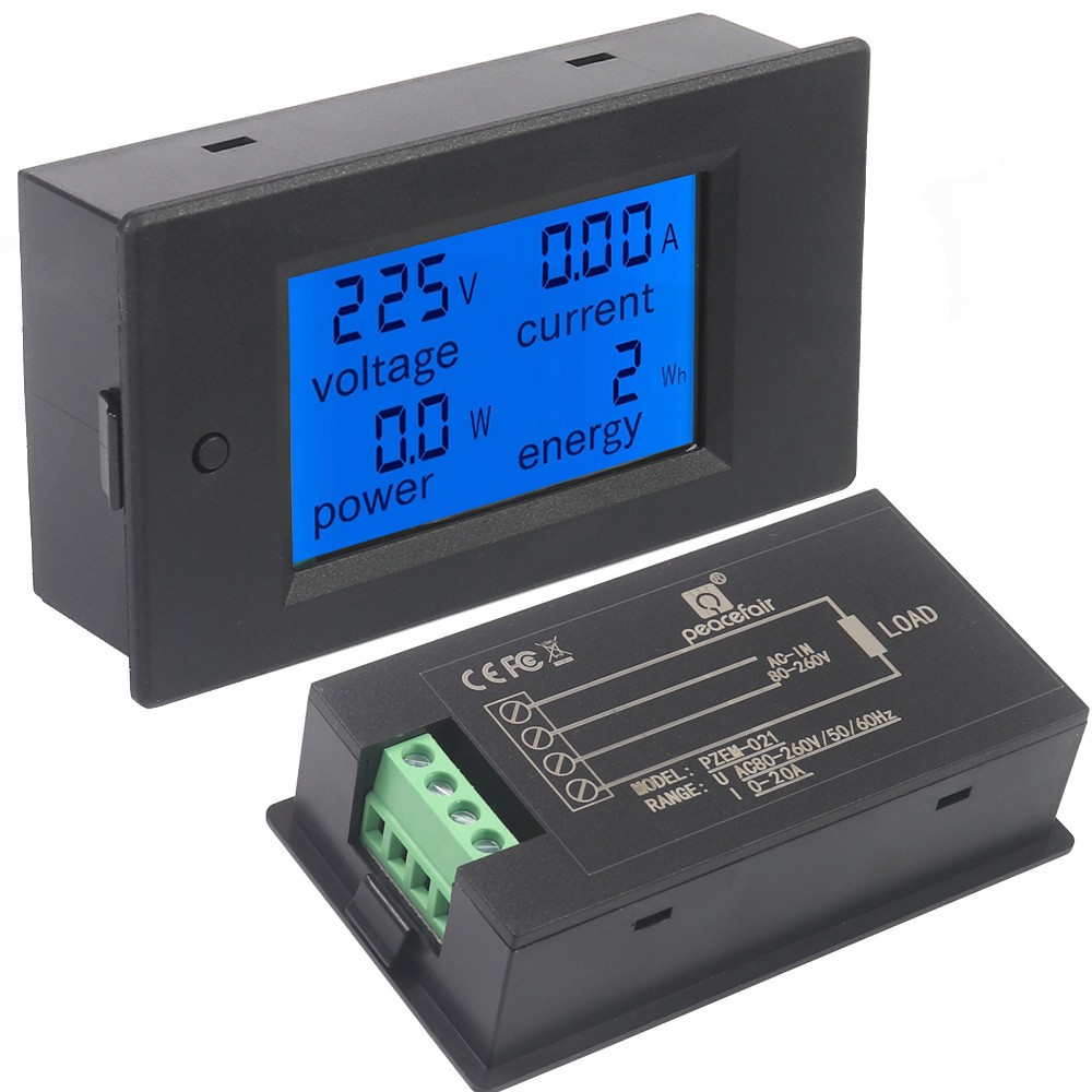 AC 80~260V 20A LCD Digital Volt Watt Power Energy Meter Panel Voltmeter Ammeter