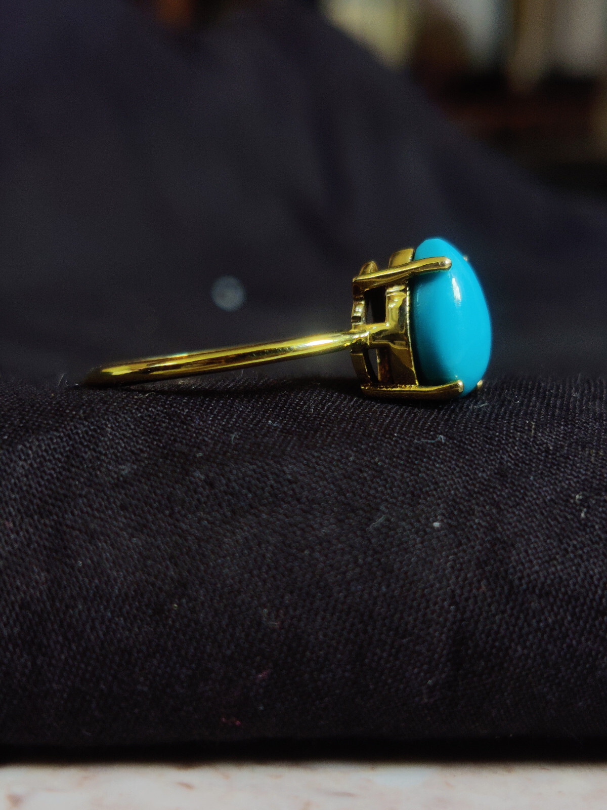 925 Sterling Silver Ring*Sleeping Beauty Turquoise Pear Cab Ring*Gold Ring TR710