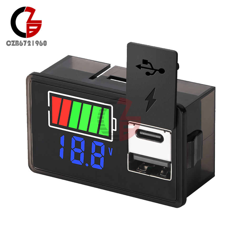 Type-C USB Car Battery Voltmeter Level Indicator Li-ion Battery Capacity Meter