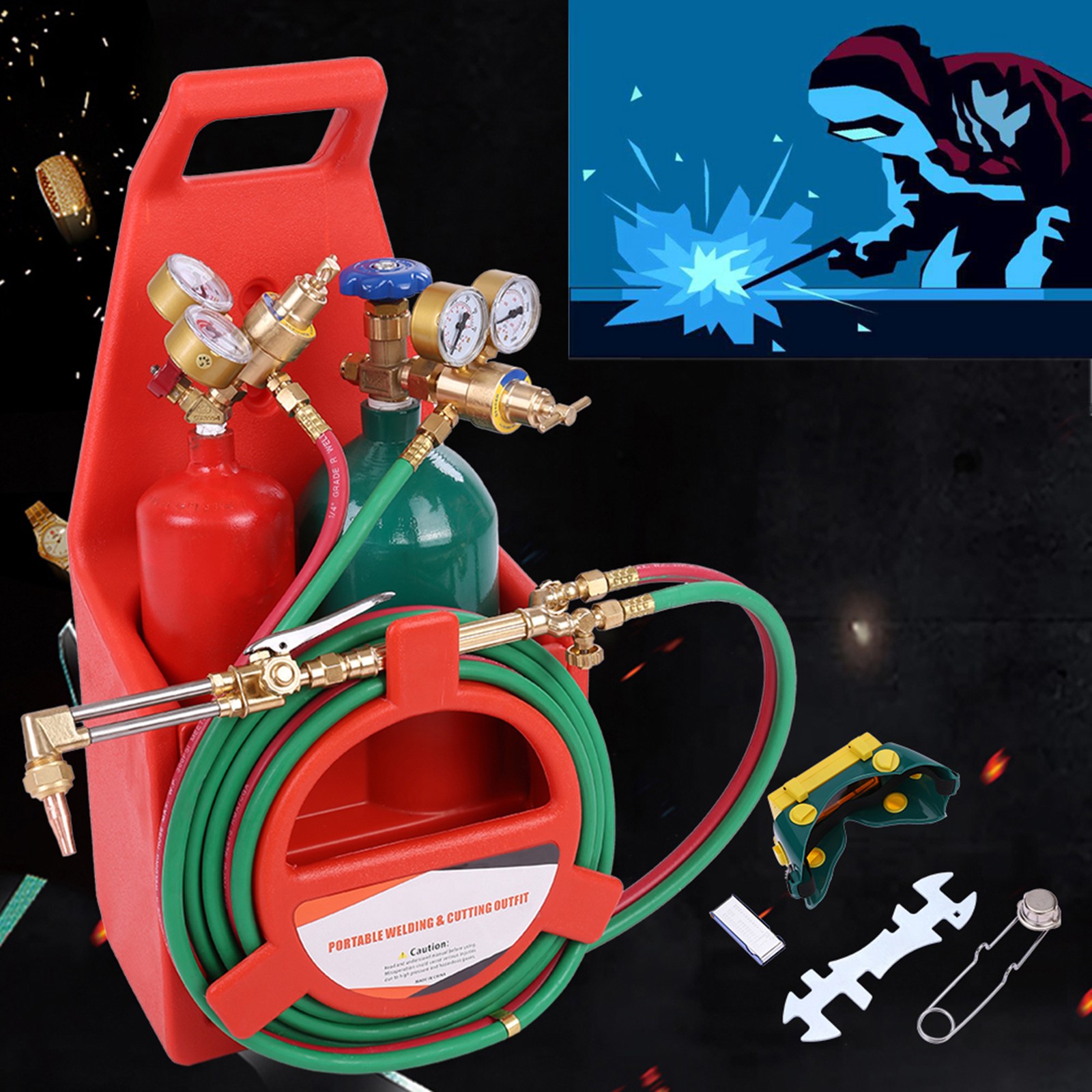 Welding Cutting Torch Kit w/ Oxygen Acetylene Regulators W/Tote Case & Tank