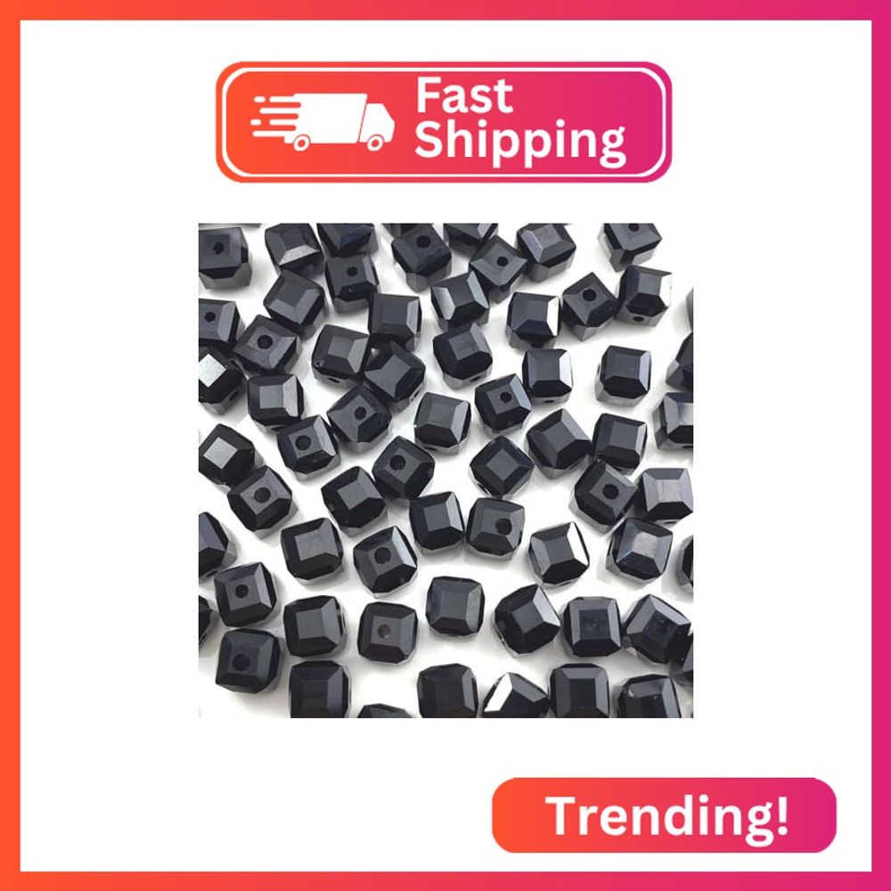 Tingoons 100 Pcs 8mm Black Square Crystal Glass Beads for DIY Jewelry Making
