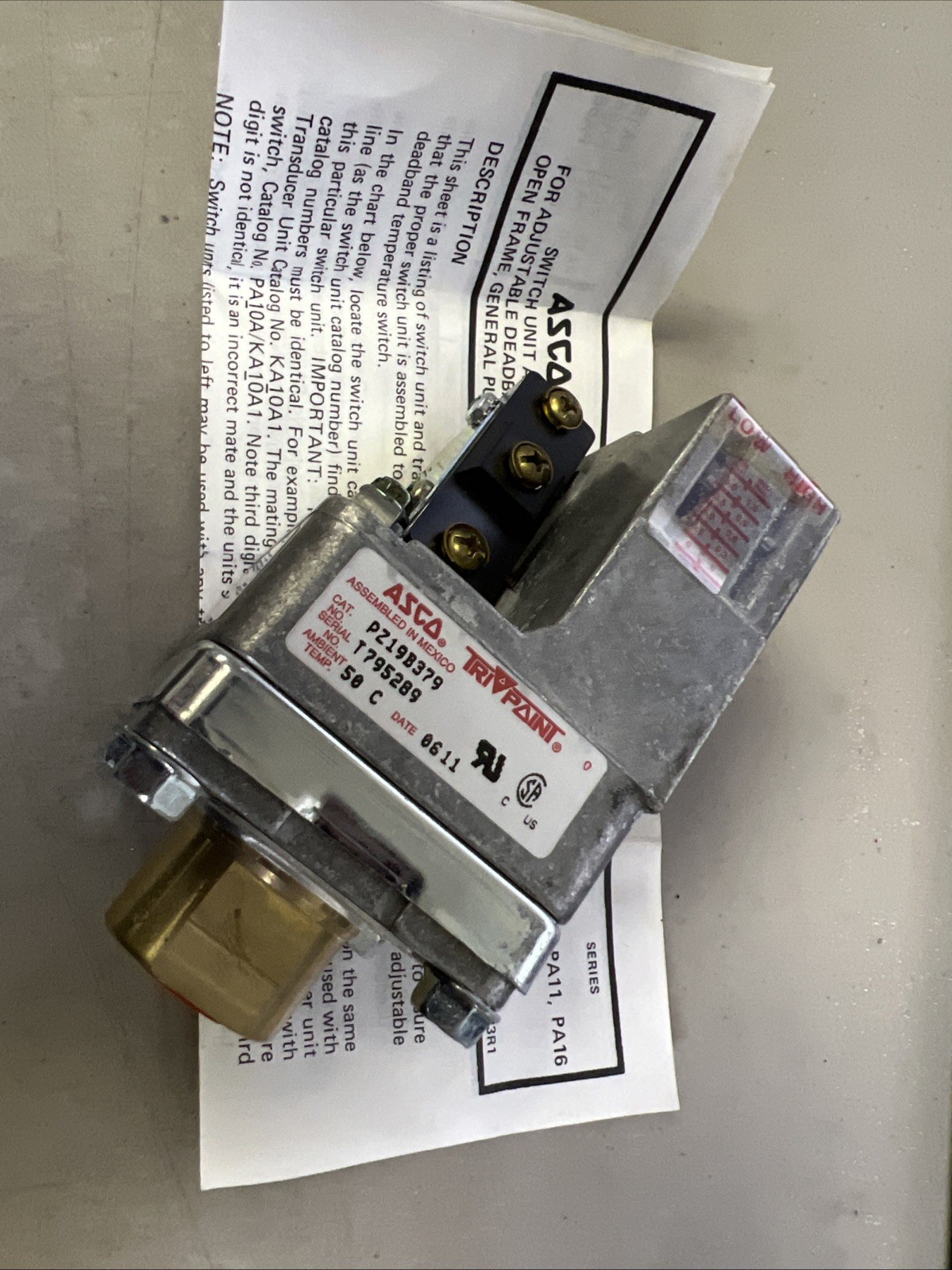 Asco PZ19B379 Tri-Point Pressure Switch