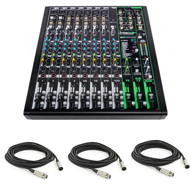 Mackie ProFX12v3 12-channel Mixer with USB and Effects with 3 XLR Cables