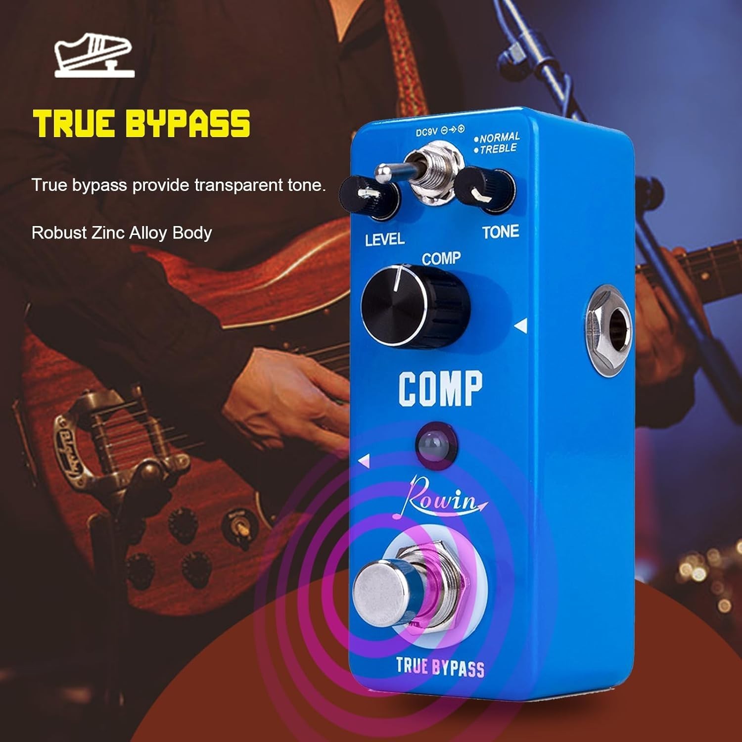 Compact Guitar Compressor Effects Pedal with True Bypass and LED Indicator
