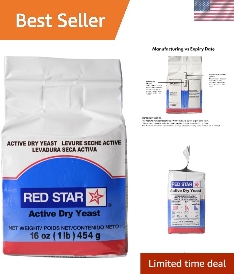 16 Oz Red Star Active Dry Yeast - The Baker's Choice for Yeast-Raised Treats