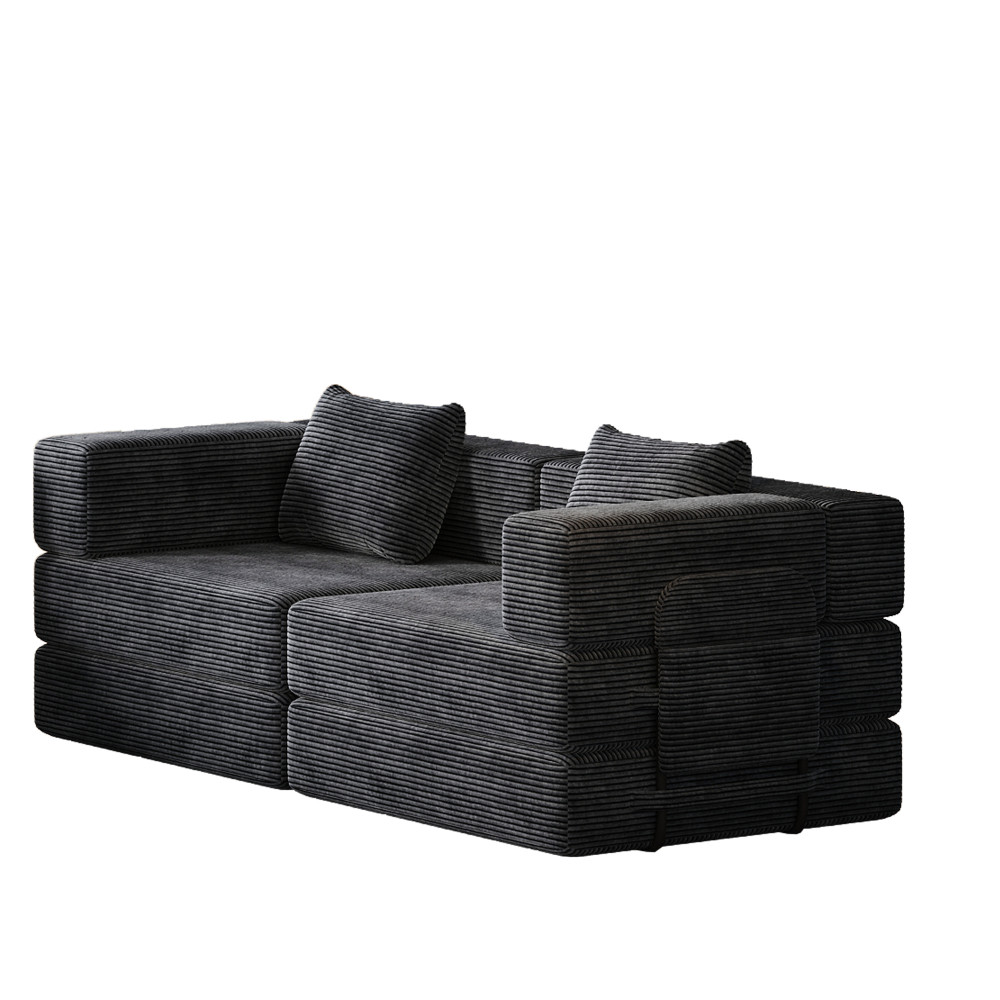 72" Convertible Sofa Bed w/ Storage Pockets & Cushions, Corduroy Fabric