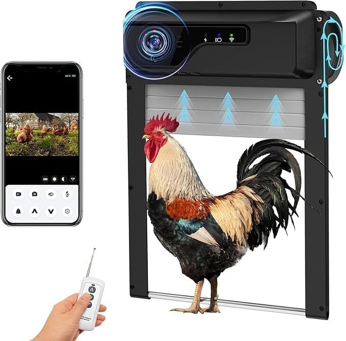 1080p HD Camera Automatic Chicken Coop Door, WiFi Solar Powered Chicken Door