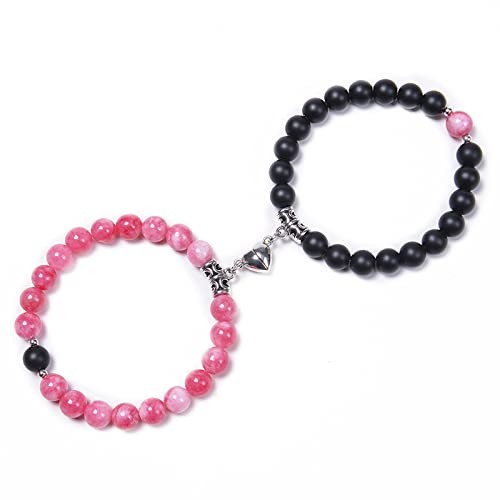 Fuqimanman2020 2PCS Couple bracelet Frosted White 6.3 inches, Pink Black