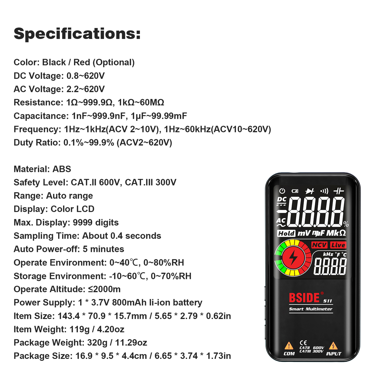 BSIDE S11 9999 Counts Multimeter Digital LCD Display Multimeter NCV E0A4