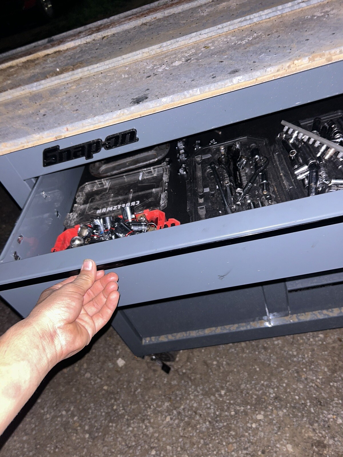 snap on tool box 54 inches stainless steal top. On wheels.
