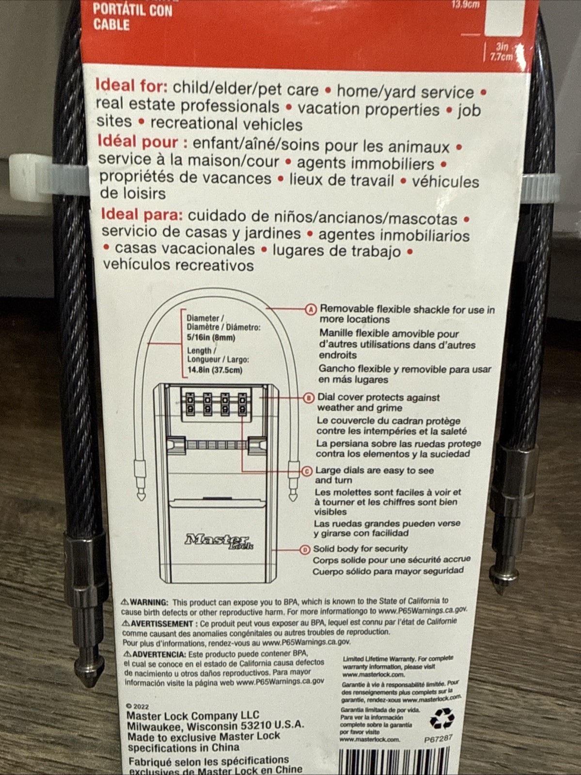 Master Lock Portable Cable Lock Box 5482D