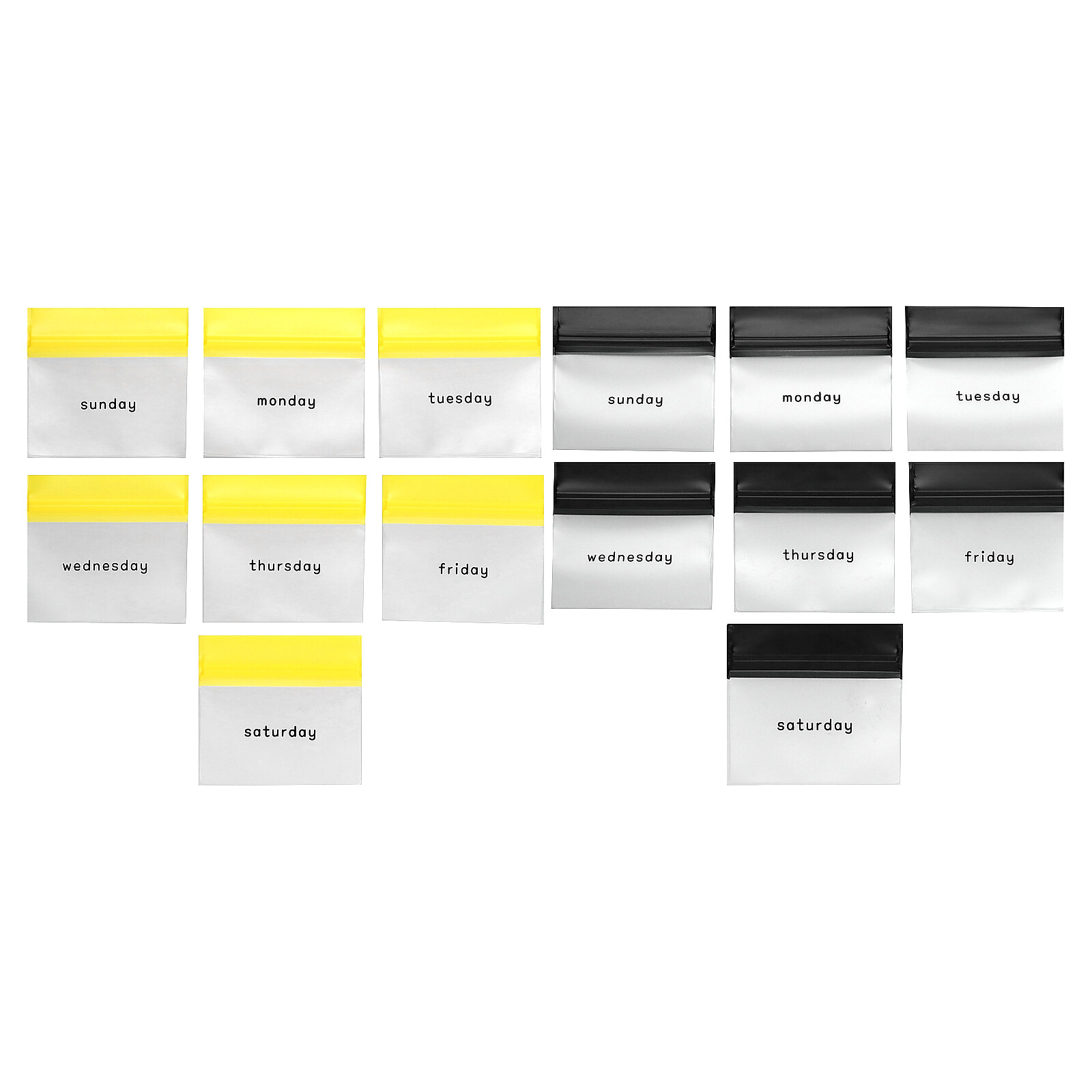 Reusable 7-Day AM/PM Pill Pouch Set, Black and Yellow, 1 Set