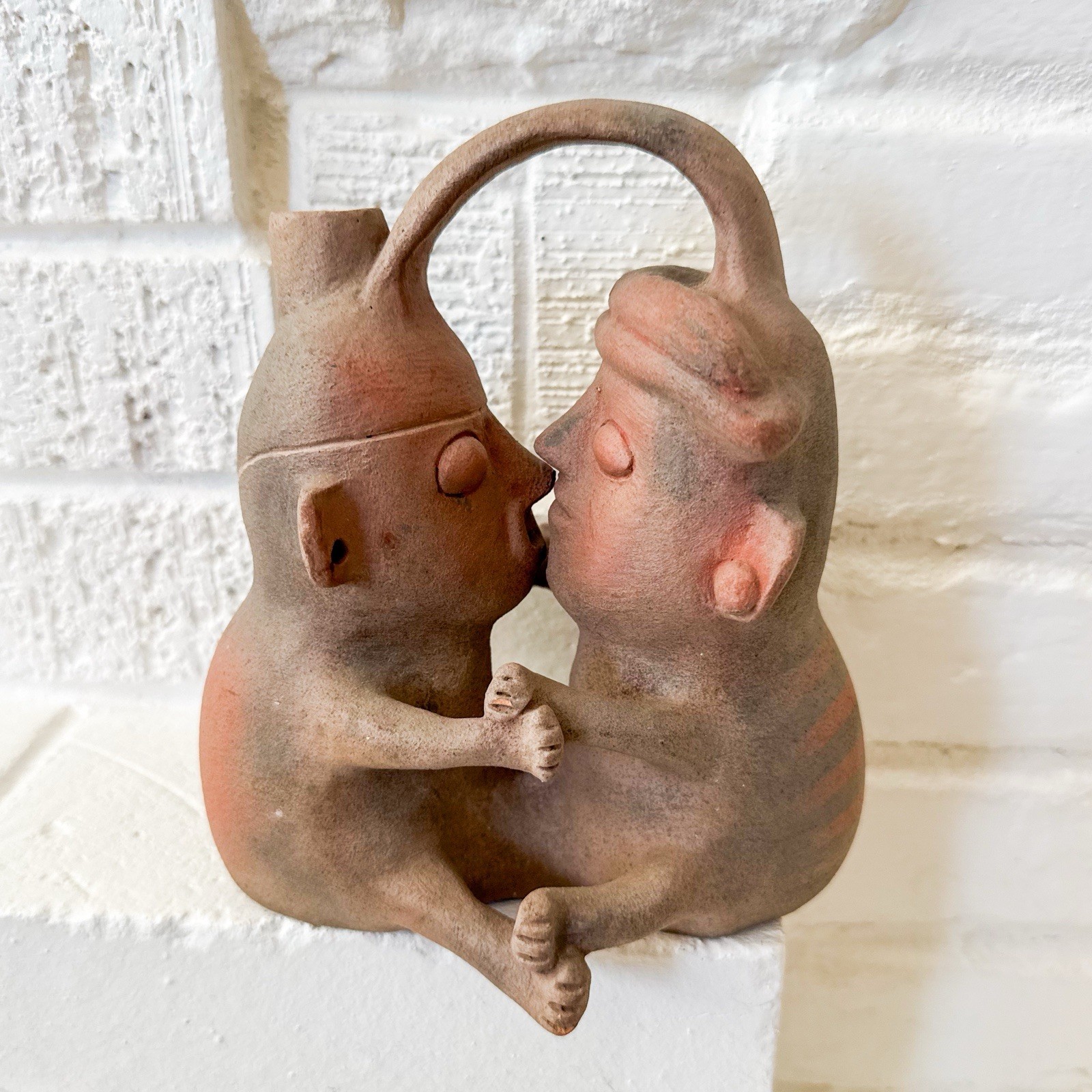 Vintage Signed Chile Erotic Kissing Couple Pottery Pre-Columbian Style Folk Art