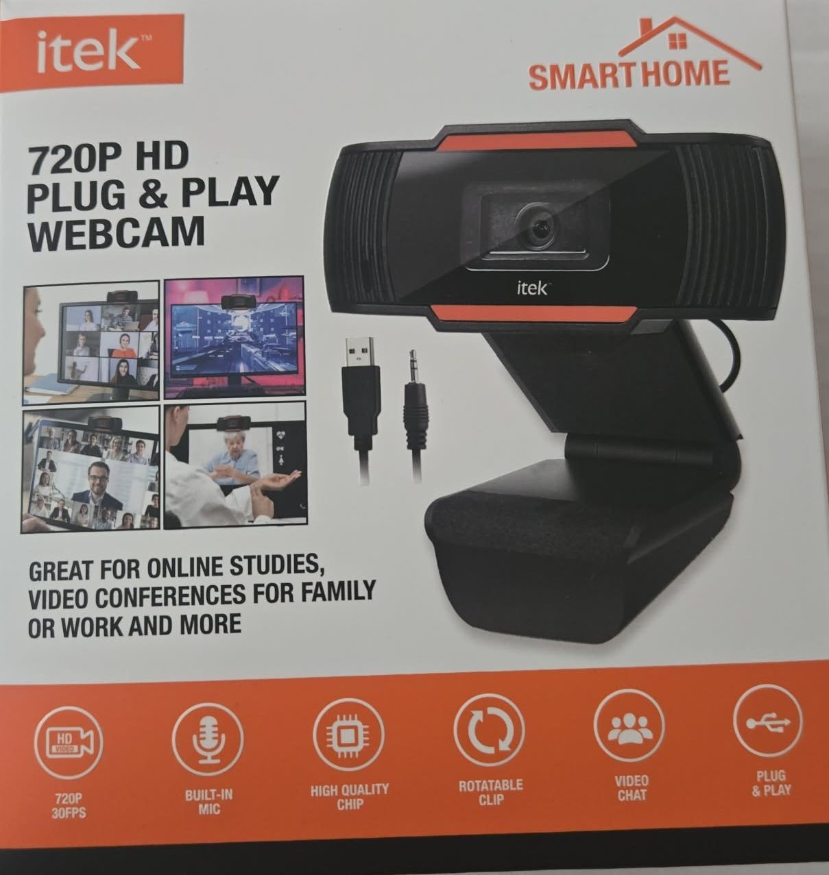 iTek Smart Home HD 720P Plug and Play Webcam w/ Built-in Microphone - 30fps NEW
