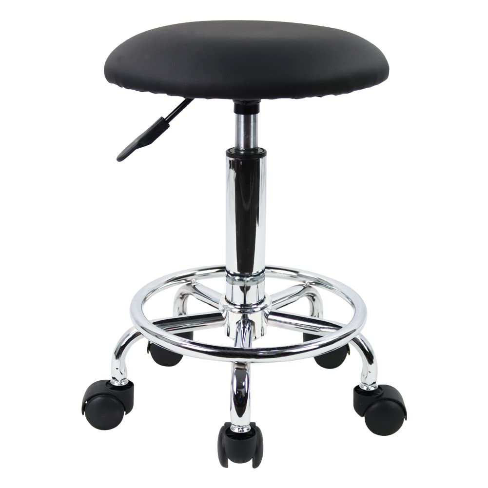 KKTONER Swivel Rolling Stool with Footrest Height Adjustable PU Leather Salon Va