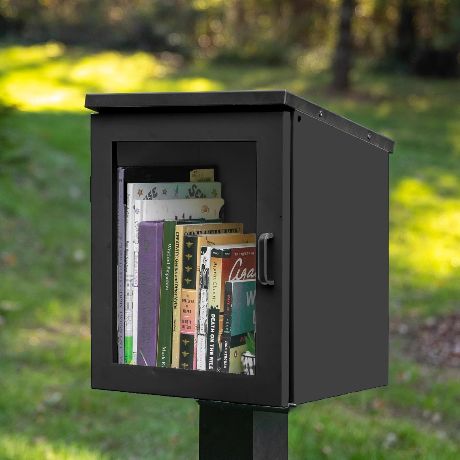 Outdoor Library Book Box - Free Literature Exchange Kit for outside - Black Powd