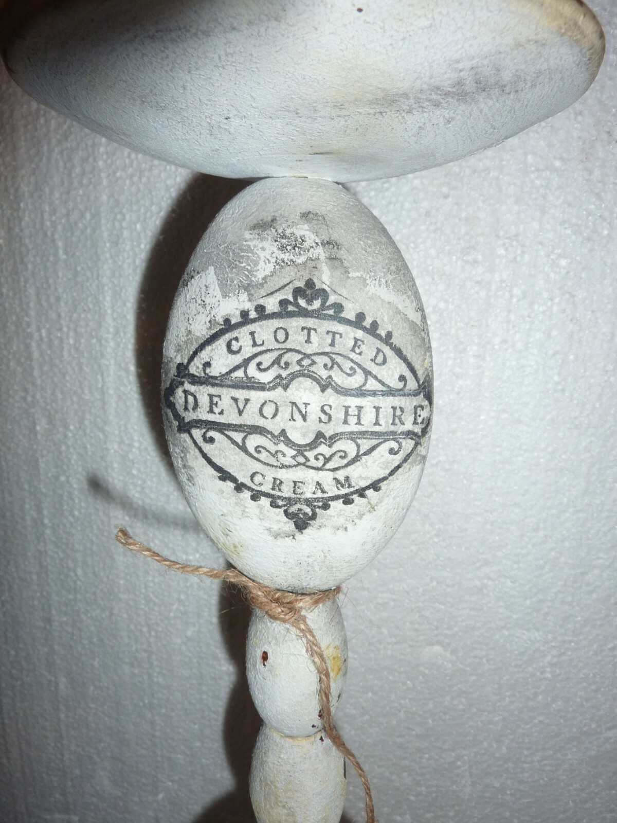 Large Country Primitive Naive Metal Candle Holder Devonshire Cream & Grey Poupon