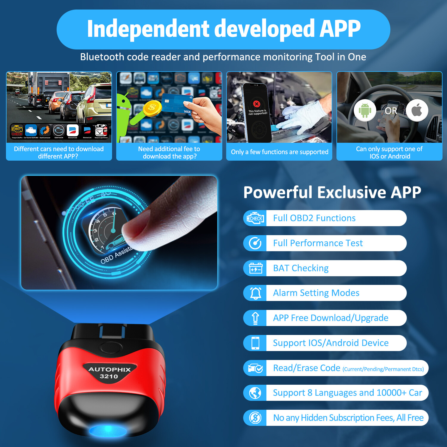 AUTOPHIX 3210 Bluetooth OBD2 Scanner Car Code Readers Professional Battery Test