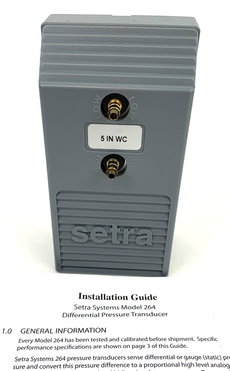 SETRA MODEL 264 - DIFFERENTIAL PRESSURE TRANSDUCER - 2641005WD11A1C