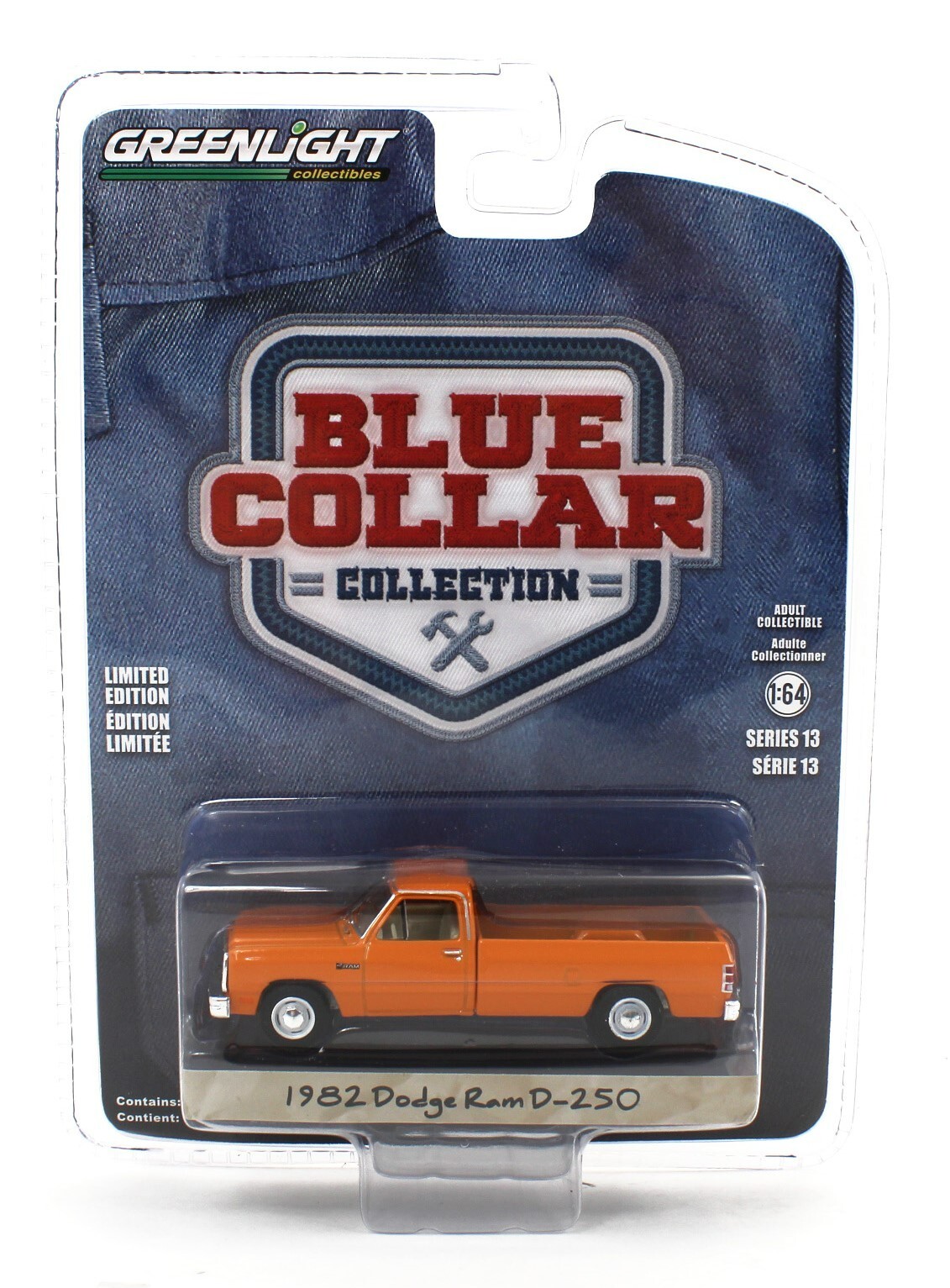 1:64 GreenLight *BLUE COLLAR 13* Orange 1982 Dodge Ram D-250 First Gen NIP