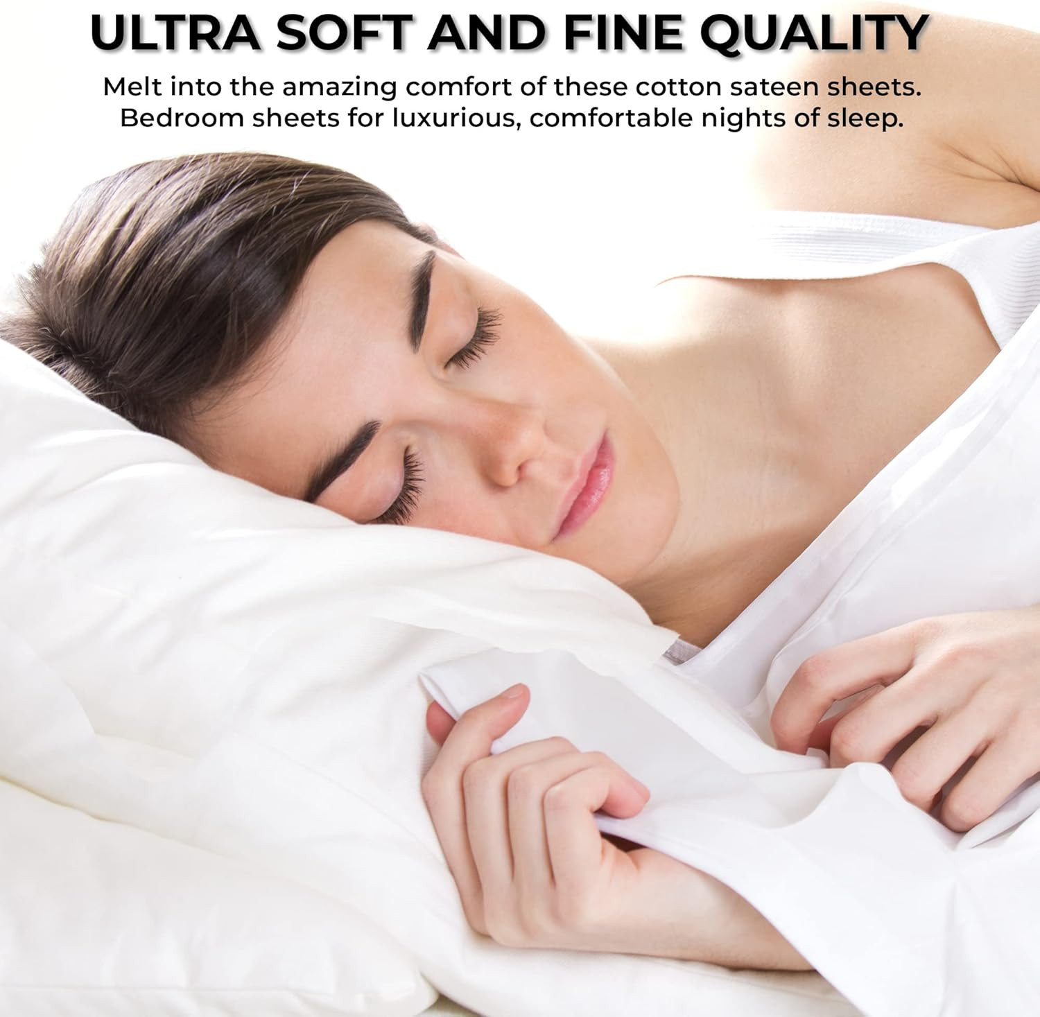 Bed Sheet Set, Soft Egyptian Cotton Sateen Solid Sheets and Pillowcase Set, Deep
