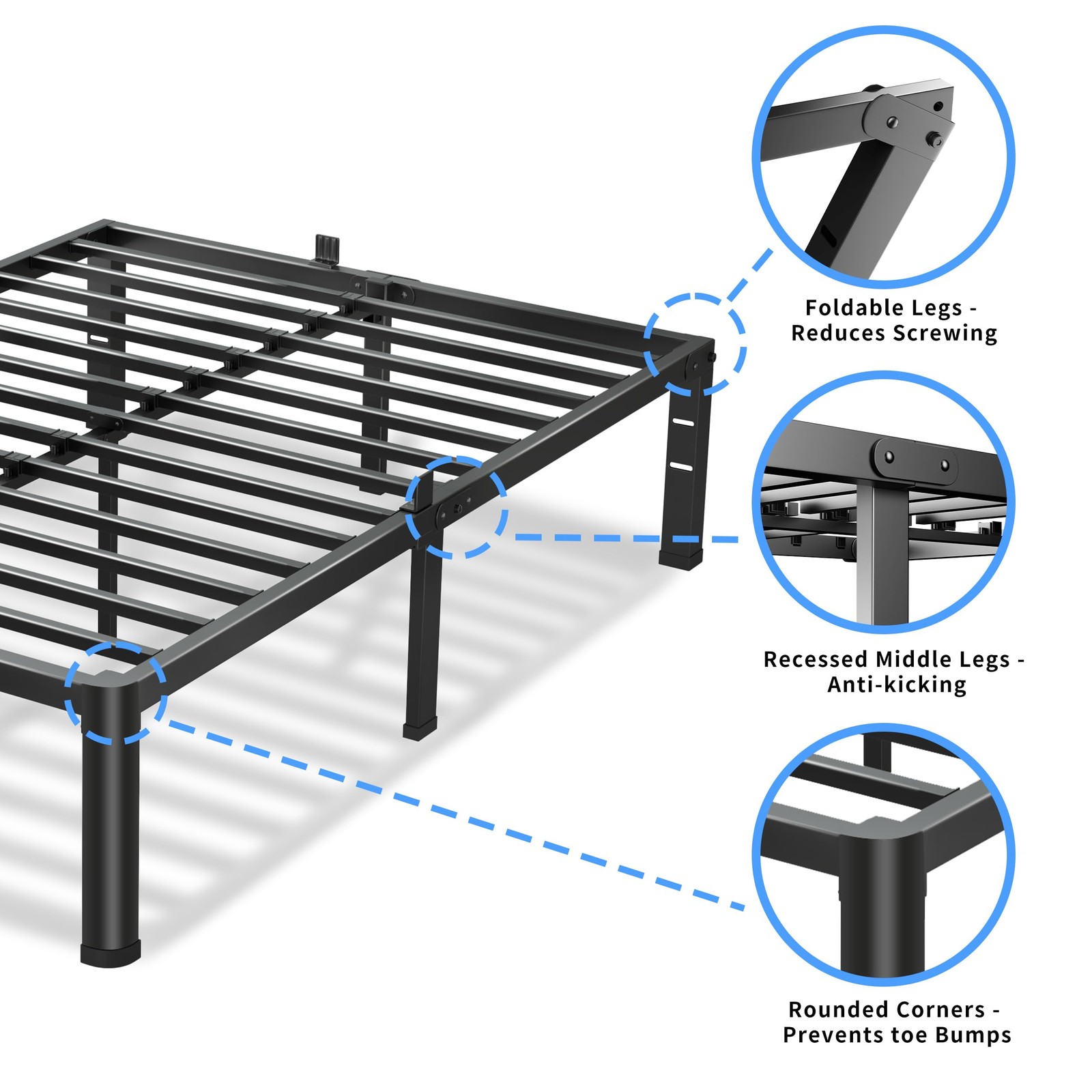 20 Inch Queen Bed Frame with Round Corners No Box Spring Needed